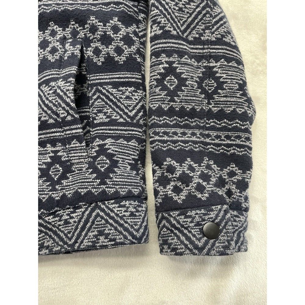 Sun + Stone Bomber Jacket Men Medium Navy Aztec Print Lined Flap Pocket Flannel - Picture 13 of 16